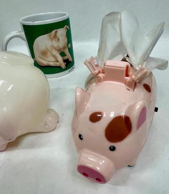 Pig Decor Lot - When Pigs Fly Figurine, Pig Candle