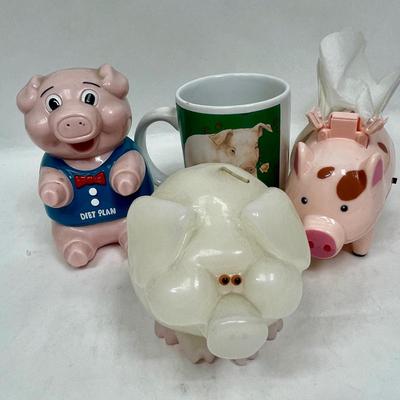 Pig Decor Lot - When Pigs Fly Figurine, Pig Candle