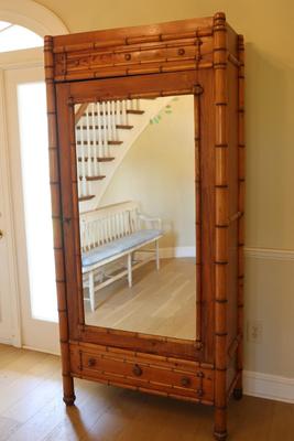 French 19th Century Faux Bamboo Cabinet with Mirrored Door