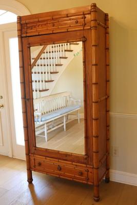 French 19th Century Faux Bamboo Cabinet with Mirrored Door