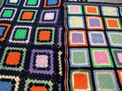 Two Vintage Colorful Crochet Blankets