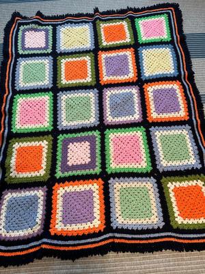 Two Vintage Colorful Crochet Blankets