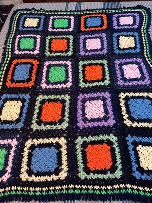 Two Vintage Colorful Crochet Blankets