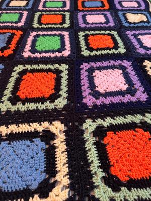 Two Vintage Colorful Crochet Blankets