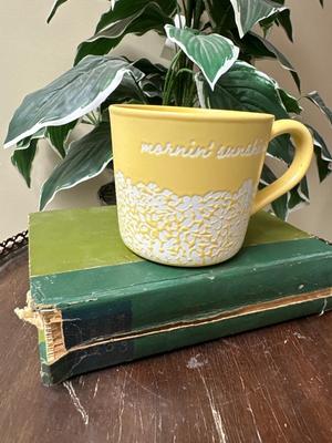 Vintage cookbook and Sunshine mug.