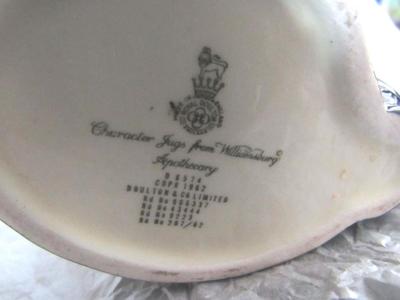 Older Royal Doulton Toby Mug, Apothacary, 1962 Character Jugs From Williamsburg Mark
