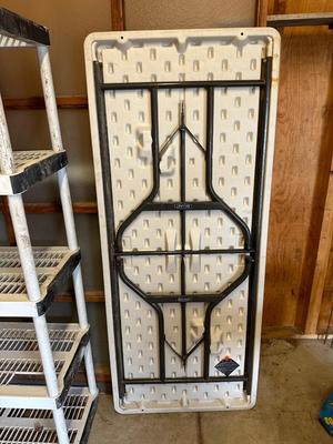 STORAGE SHELF AND 6 FOOT TABLE