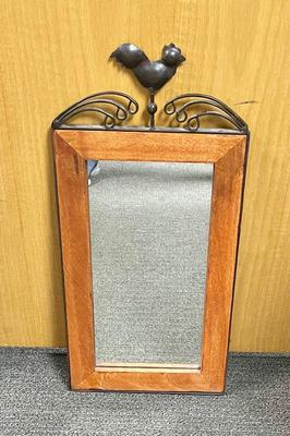 Wood Framed Mirror with Wrought-Iron Rooster Heavy!