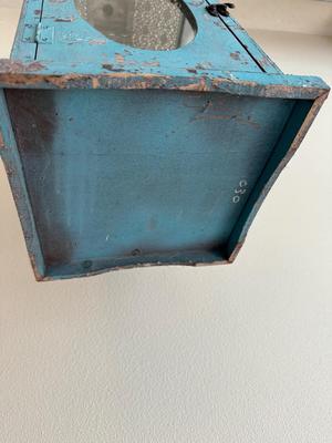 Large Teal Blue Wood & Metal Lantern Terrarium with Glass Windows
