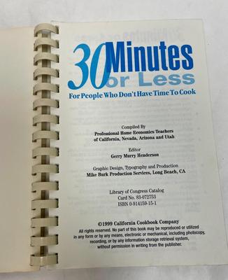 Cookbook: 30 minutes or Less Spiral Bound Soft Cover