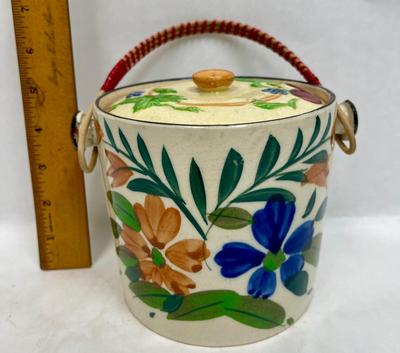 Vintage Ceramic Lidded Biscuit Jar Made in Japan Flower Pattern