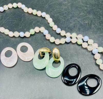 Costume Jewelry Lot: 3 Pair of Earrings and a Beaded Necklace