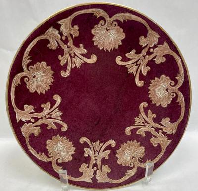 2 pc Decor lot Decorative Ceramic Plate and faux flower arrangement in Brass Holder