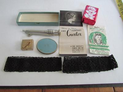 Vintage Ladies Lot, The Perfect Curler, Pill Box, Compact, More