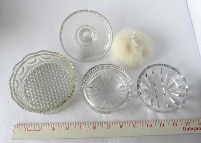 Vintage Cut Glass Powder/Jewelry Box & Pressed Glass Jewerly Box