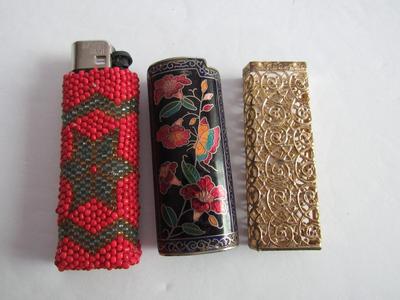 Older 1970s Beaded, Cloisonne and Metal Lighter Cases