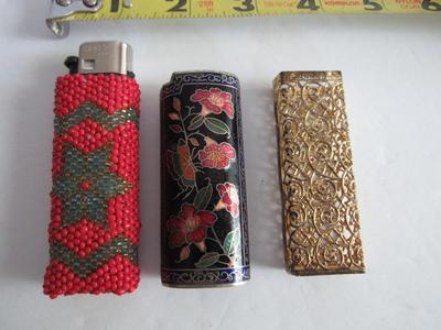 Older 1970s Beaded, Cloisonne and Metal Lighter Cases