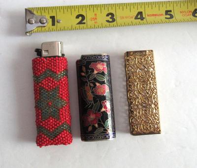 Older 1970s Beaded, Cloisonne and Metal Lighter Cases