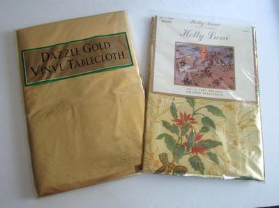 Two Festive Holiday Large Tablecloths in Packages