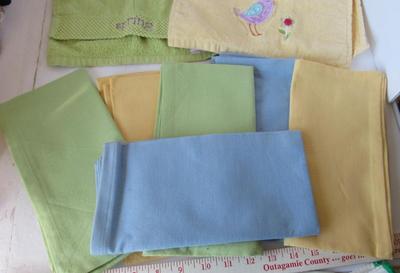 Nice Unused and Barely Used Pastel Towels and Garden Gloves