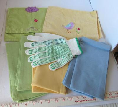Nice Unused and Barely Used Pastel Towels and Garden Gloves