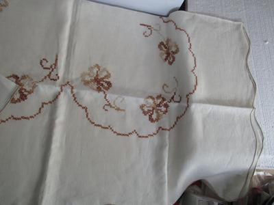 Matching Set Older Handmade Tablecloth and 4 Napkins Set