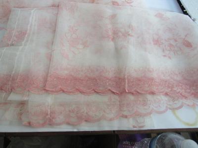 4 Pink and White Lace Curtain Panels, Read Description