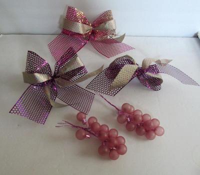 Older Fancy Plastic Bows and Glass Christmas Ball Picks
