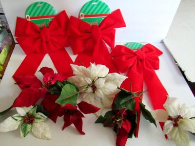 Red Christmas Bows and Poinsettia Picks