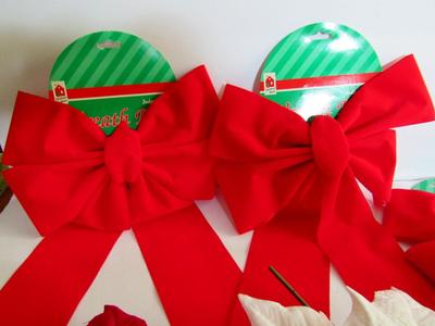 Red Christmas Bows and Poinsettia Picks
