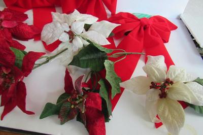Red Christmas Bows and Poinsettia Picks