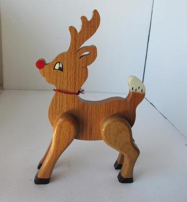 Wrought Iron and Wood Small Cart, Wood Deer and Wrought Iron Candle Holder