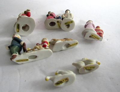 Lot of Older Bisque Christmas Village Figures and Pond
