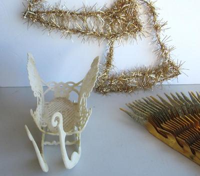 Tinsel Wrapped Wire Bells, Sleigh and Paper Ornament