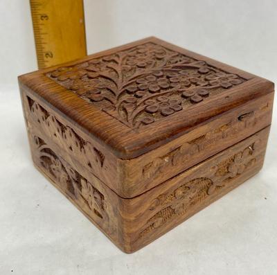 Square Carved Wood Box