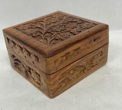 Square Carved Wood Box