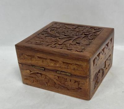 Square Carved Wood Box