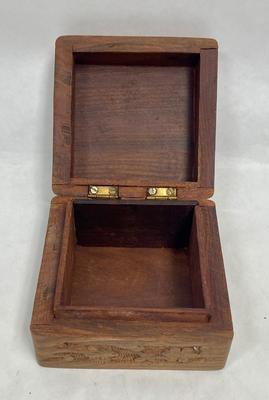 Square Carved Wood Box