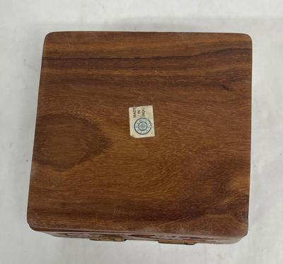 Square Carved Wood Box