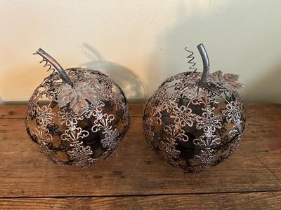 Pair of Metal Pumpkin Candle Holder Decor
