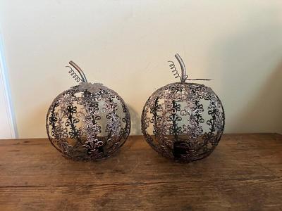 Pair of Metal Pumpkin Candle Holder Decor