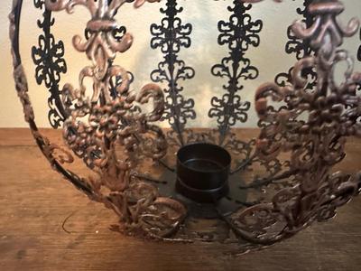 Pair of Metal Pumpkin Candle Holder Decor