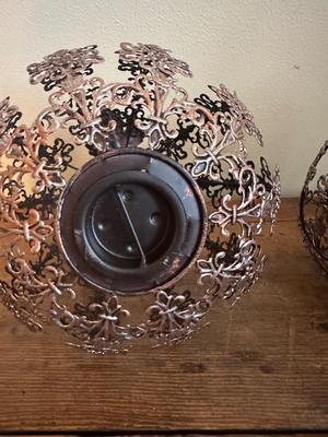 Pair of Metal Pumpkin Candle Holder Decor