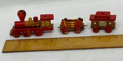 Vintage Hand-Carved Hand-Decorated Old Time Train Set Candle Holders - Made in Japan