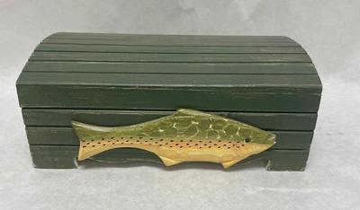 Wood Box with Carved Trout Decoration