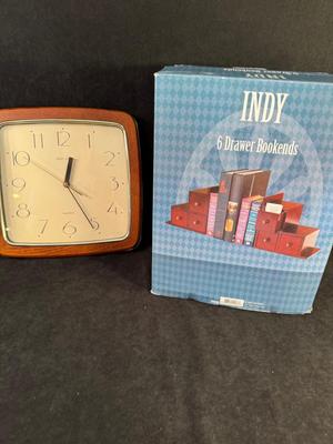 Lot 48. Wall Clock & Wood Bookends