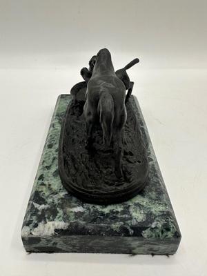 Signed Mene - Bronze & Marble Mare & Foal Sculpture
