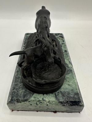 Signed Mene - Bronze & Marble Mare & Foal Sculpture