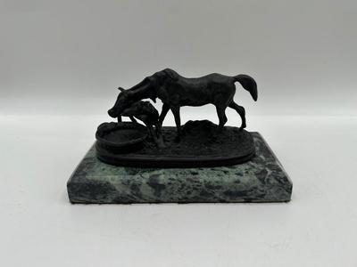 Signed Mene - Bronze & Marble Mare & Foal Sculpture