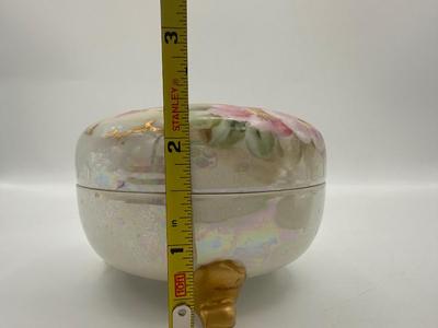 Signed Antique Japanese Hand Painted Hair Receiver Powder Jar Set